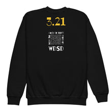 Happy World Down syndrome Day Youth crewneck sweatshirt with QR CODE on back with explanation