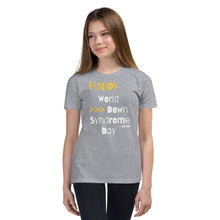Happy World Down syndrome Day Youth Short Sleeve Tee with QR CODE on back with explanation