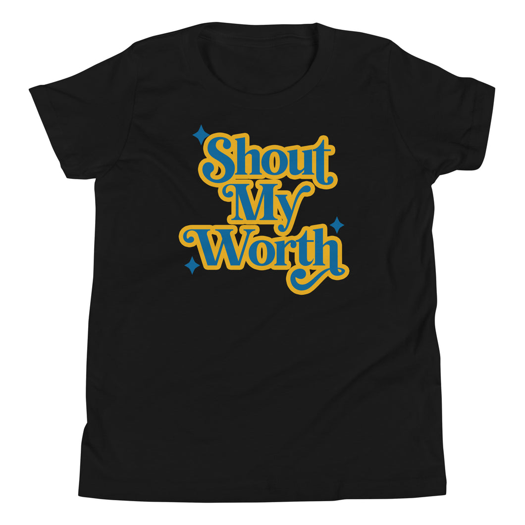 Shout my worth - blue & yellow Youth Short Sleeve Tee