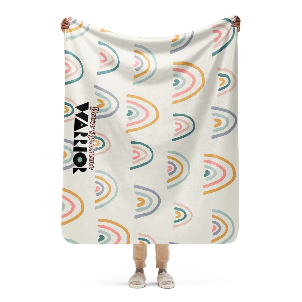 Beautiful rainbow Pink Down syndrome Warrior Sherpa blanket