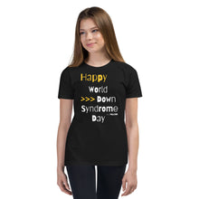 Happy World Down syndrome Day Youth Short Sleeve Tee with QR CODE on back with explanation