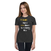 Happy World Down syndrome Day Youth Short Sleeve Tee with QR CODE on back with explanation