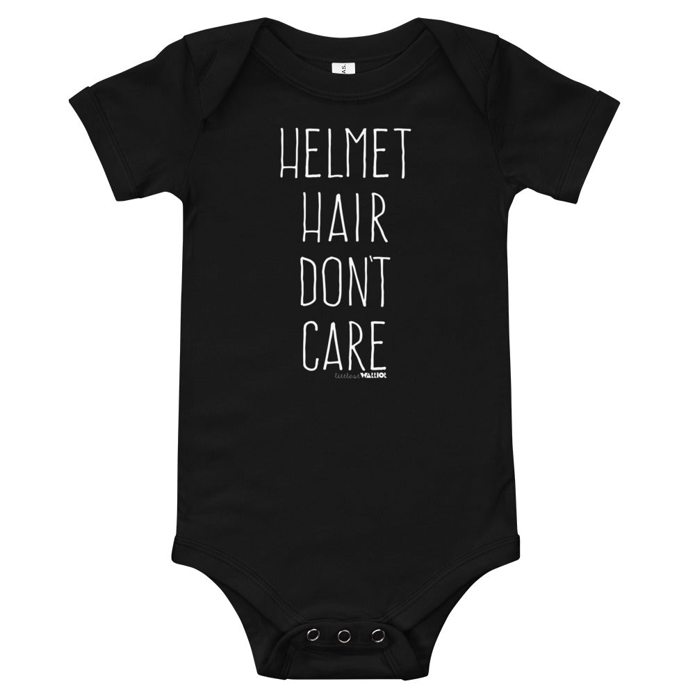 Helmet Hair Don't Care Babies Onesie