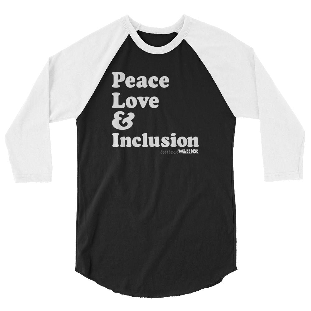 Peace, Love & Inclusion Adult Unisex 3/4 Sleeve Baseball Raglan