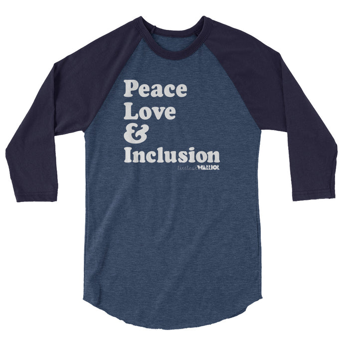 Peace, Love & Inclusion Adult Unisex 3/4 Sleeve Baseball Raglan